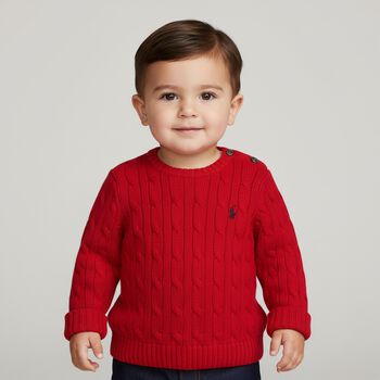 Red Logo Cable Knit Baby Jumper