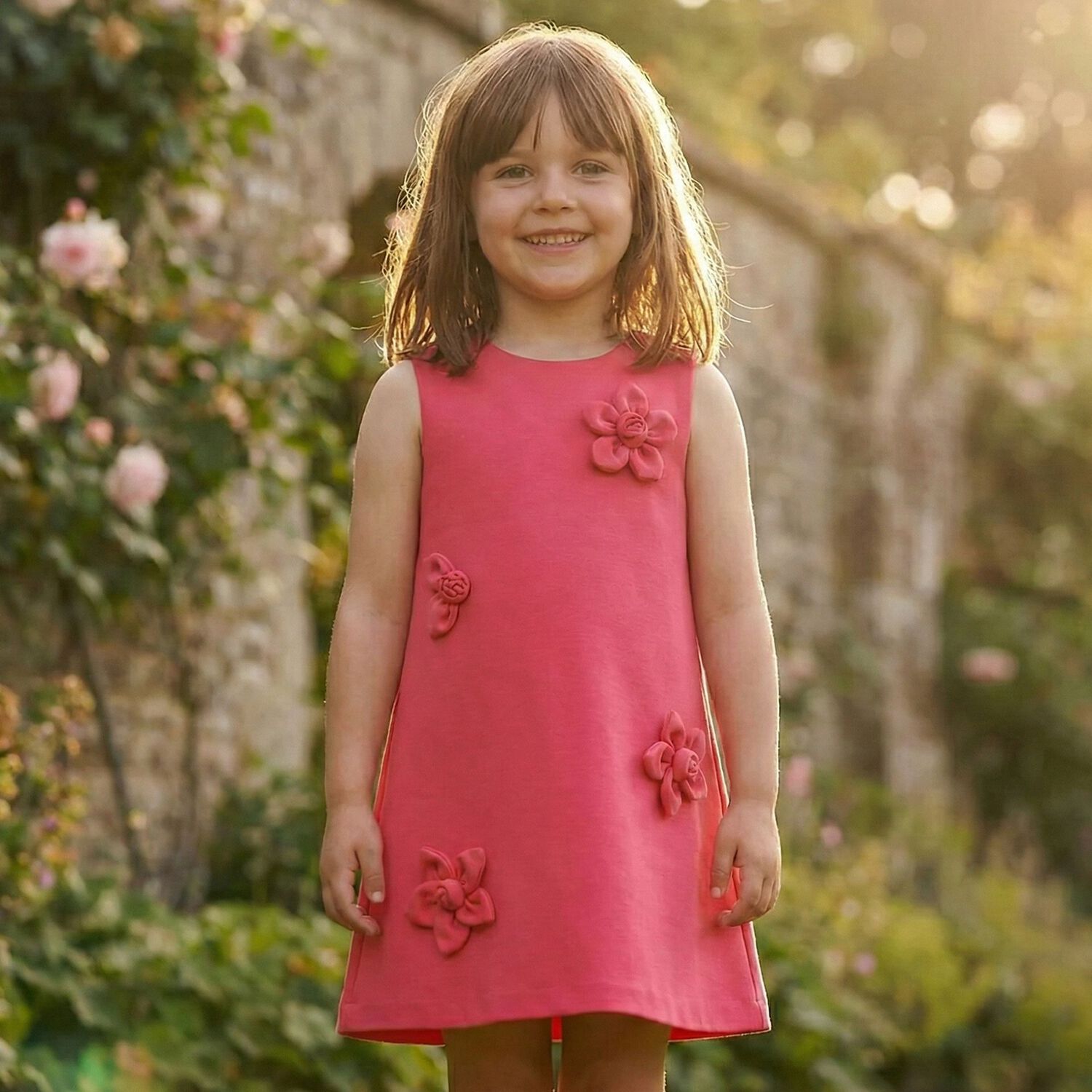 Girls Pink Flower Dress, 1, hi-res