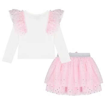 Girls Pink & Ivory Tulle Fairy Wings Skirt Set
