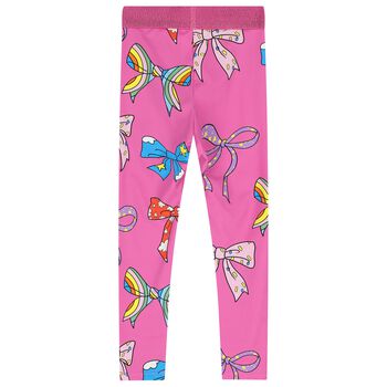 Girls Pink Bow Leggings      