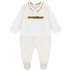 Baby Boys White Logo Babygrow, 1, hi-res