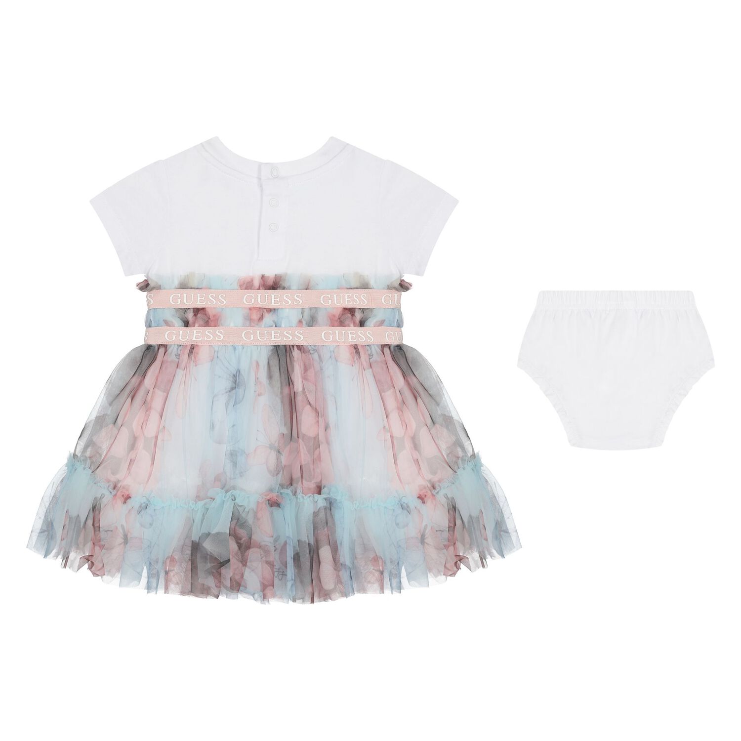 طقم فستان تول باللون  أبيض وأخضر للبنات , 1, hi-res