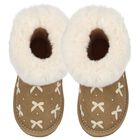 حذاء بناتي من الجلد المدبوغ باللون البيج مع فيونكة, 2, hi-res