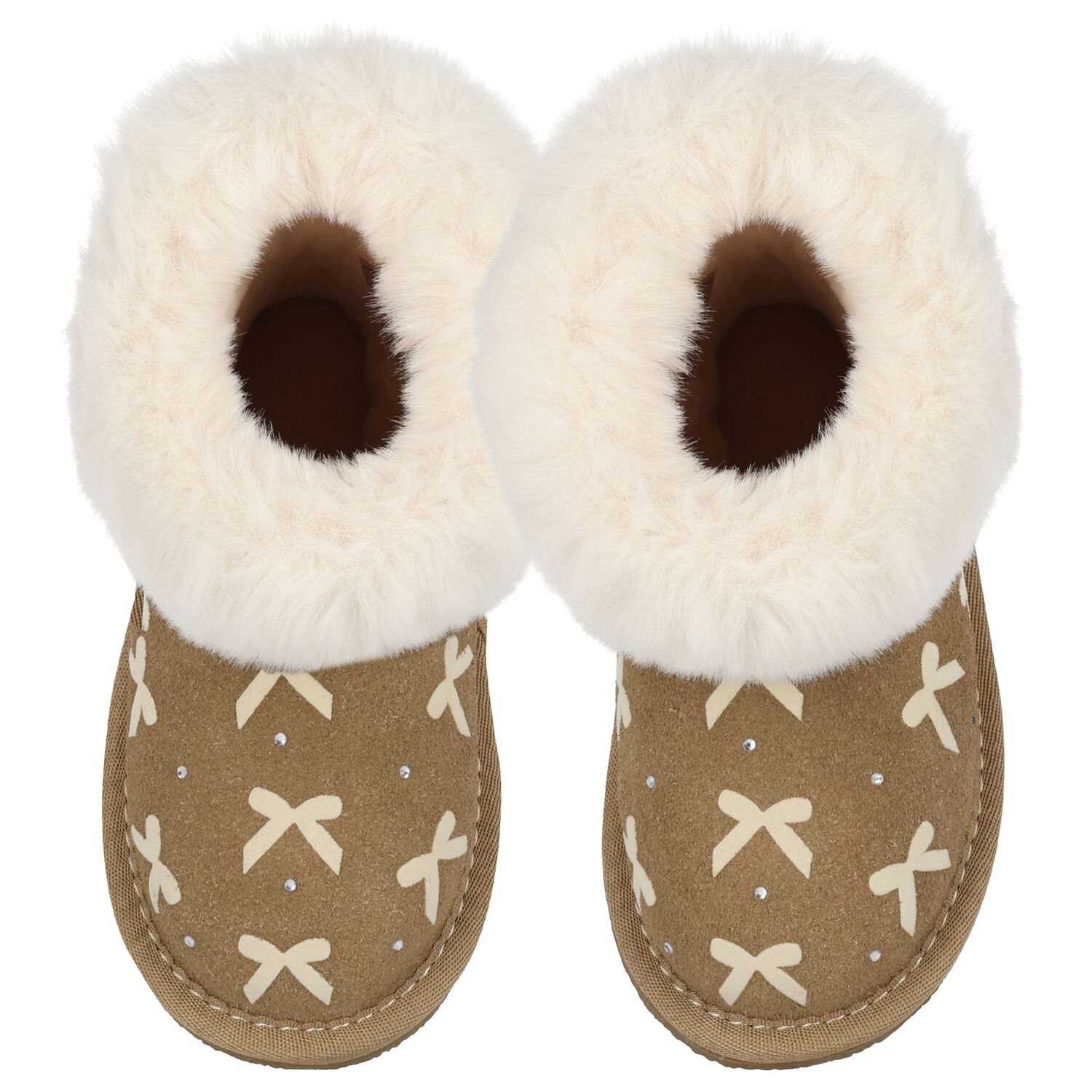 حذاء بناتي من الجلد المدبوغ باللون البيج مع فيونكة, 2, hi-res