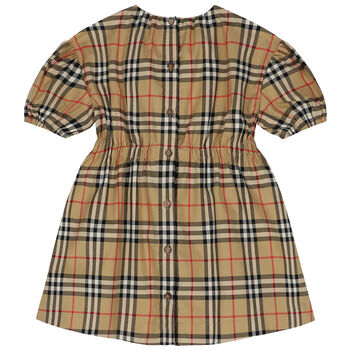 Girls Beige Check Dress