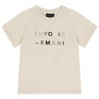 قميص للأولاد بيج اللون بشعار, 1, hi-res