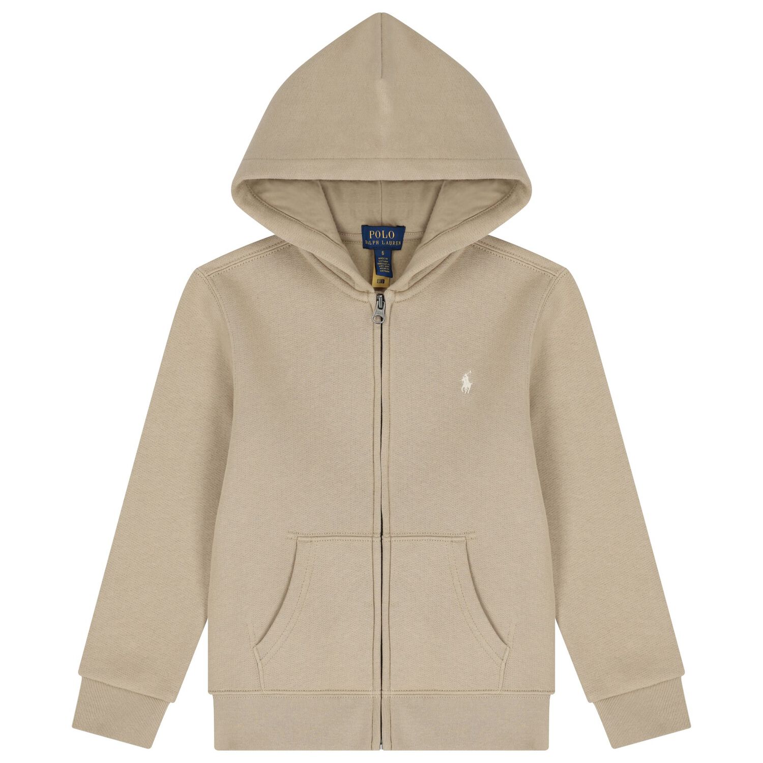 Boys Beige Logo Zip Up Hooded Top, 1, hi-res