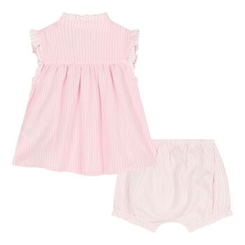 Baby Girls Pink Striped Logo Shorts Set 
