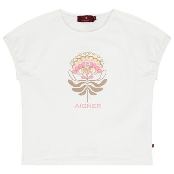 Aigner Girls White Flower Logo T-Shirt, 1 Girls White Flower Logo T-Shirt