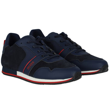Boys Navy Logo Trainers