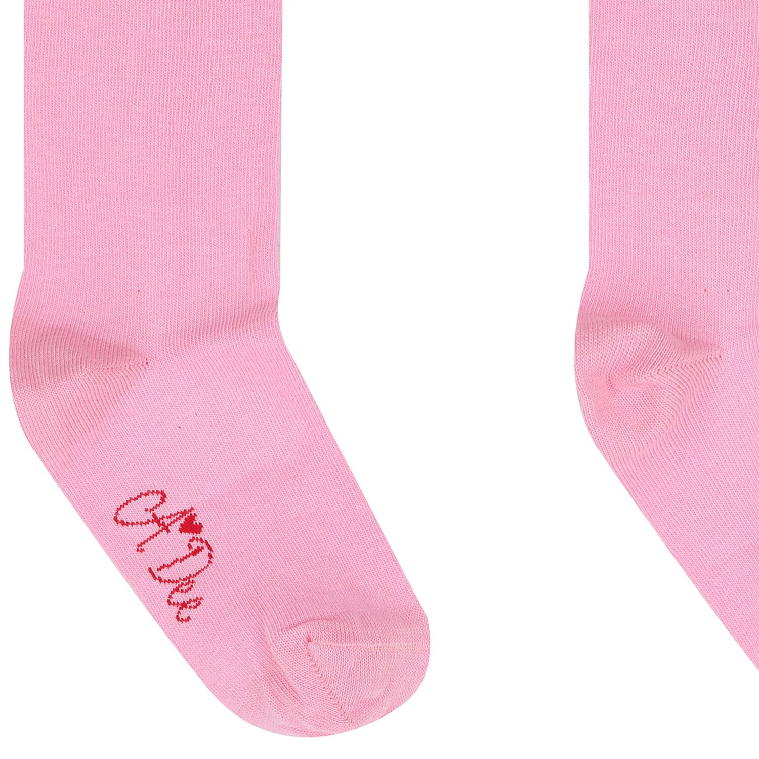 Girls Pink Satin Bow Knee High Socks, 1, hi-res