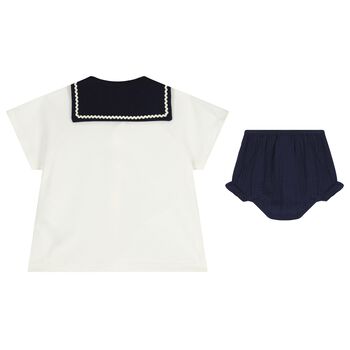 Baby Girls White & Navy Blue Blouse Set