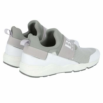 Boys Grey & White Logo Trainers