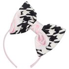 Girls Pink, Black & White Bow Houndstooth Headband, 1, hi-res