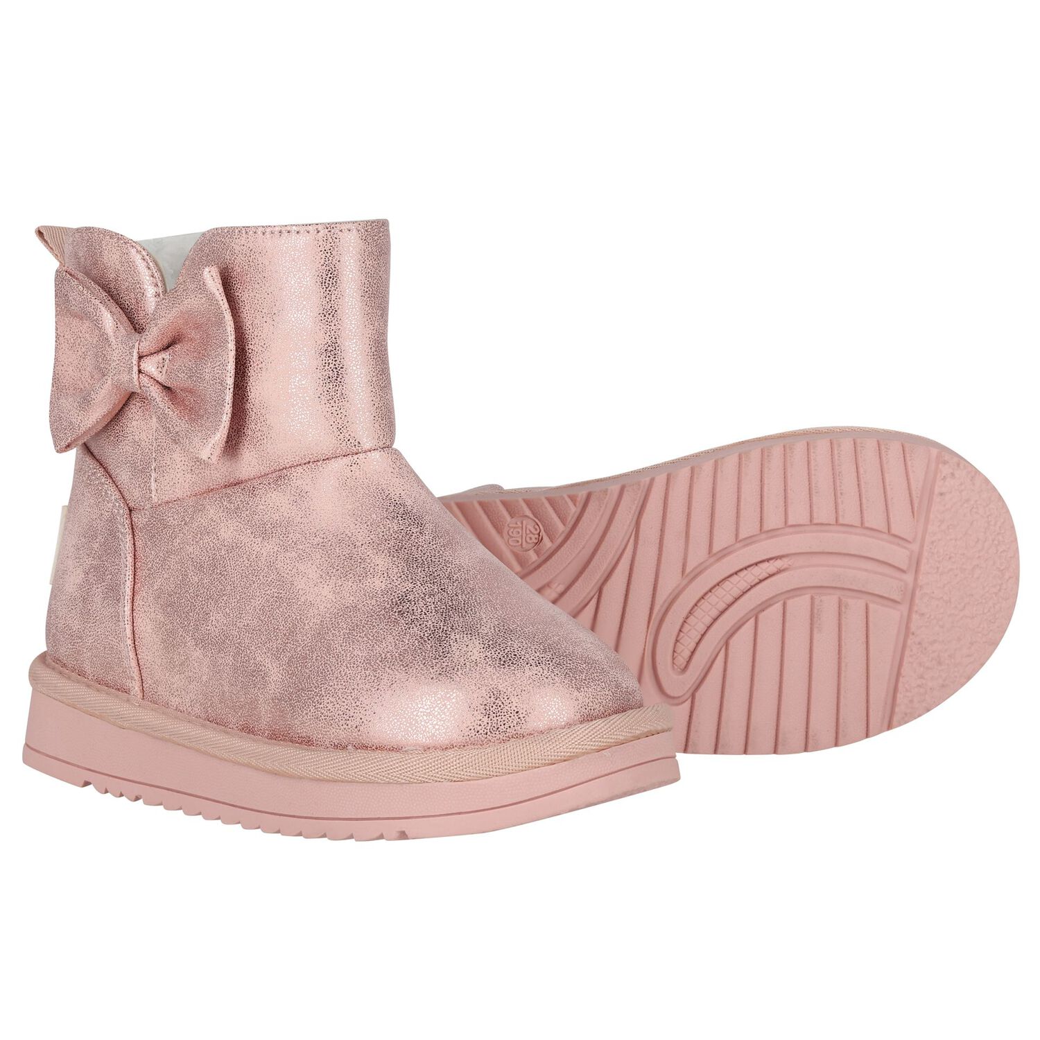 Girls Metallic Pink Faux Leather Bow Boots, 2, hi-res