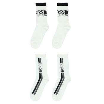 Boys White & Black Logo Socks (2 Pack)