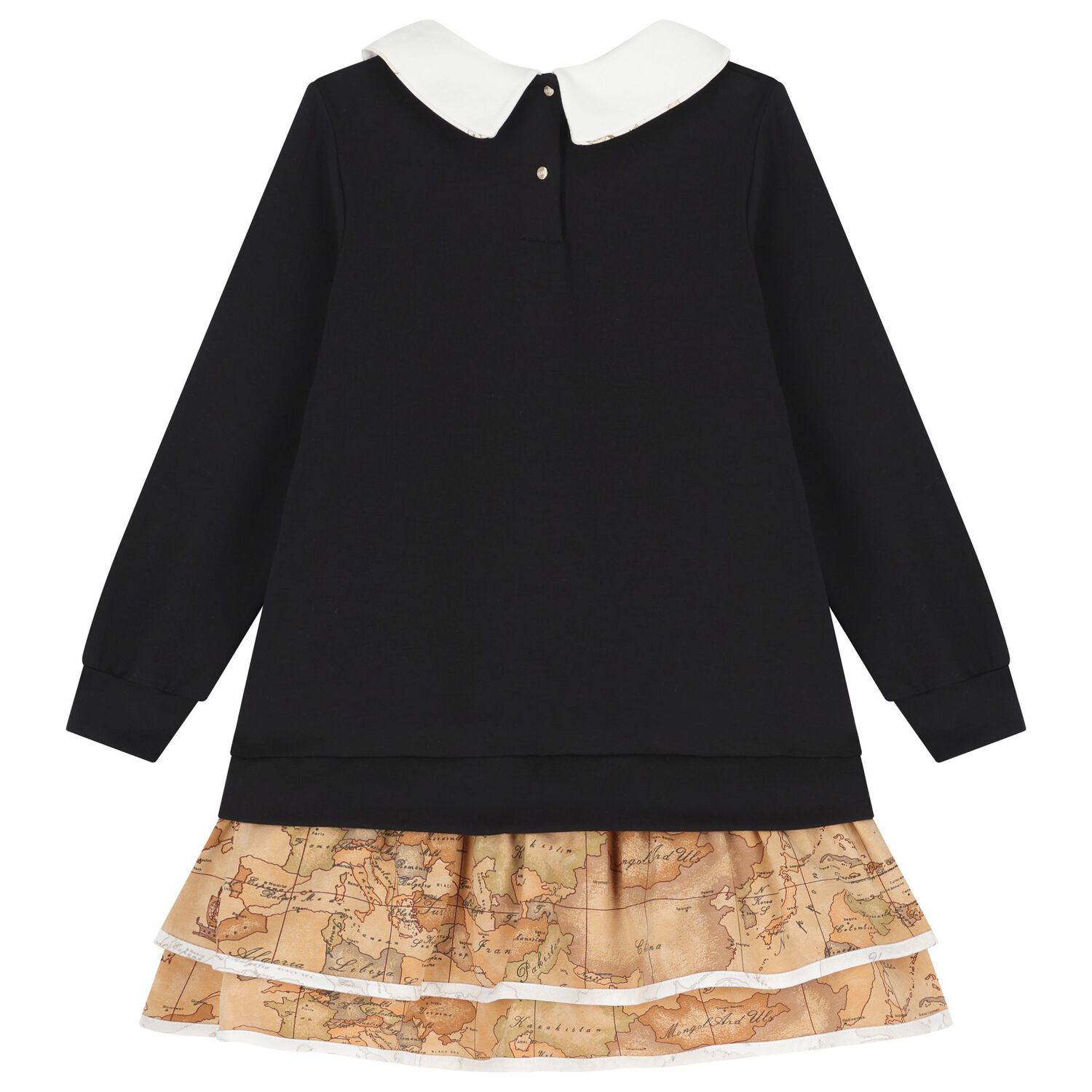 Girls Black & Beige Geo Map Dress, 2, hi-res