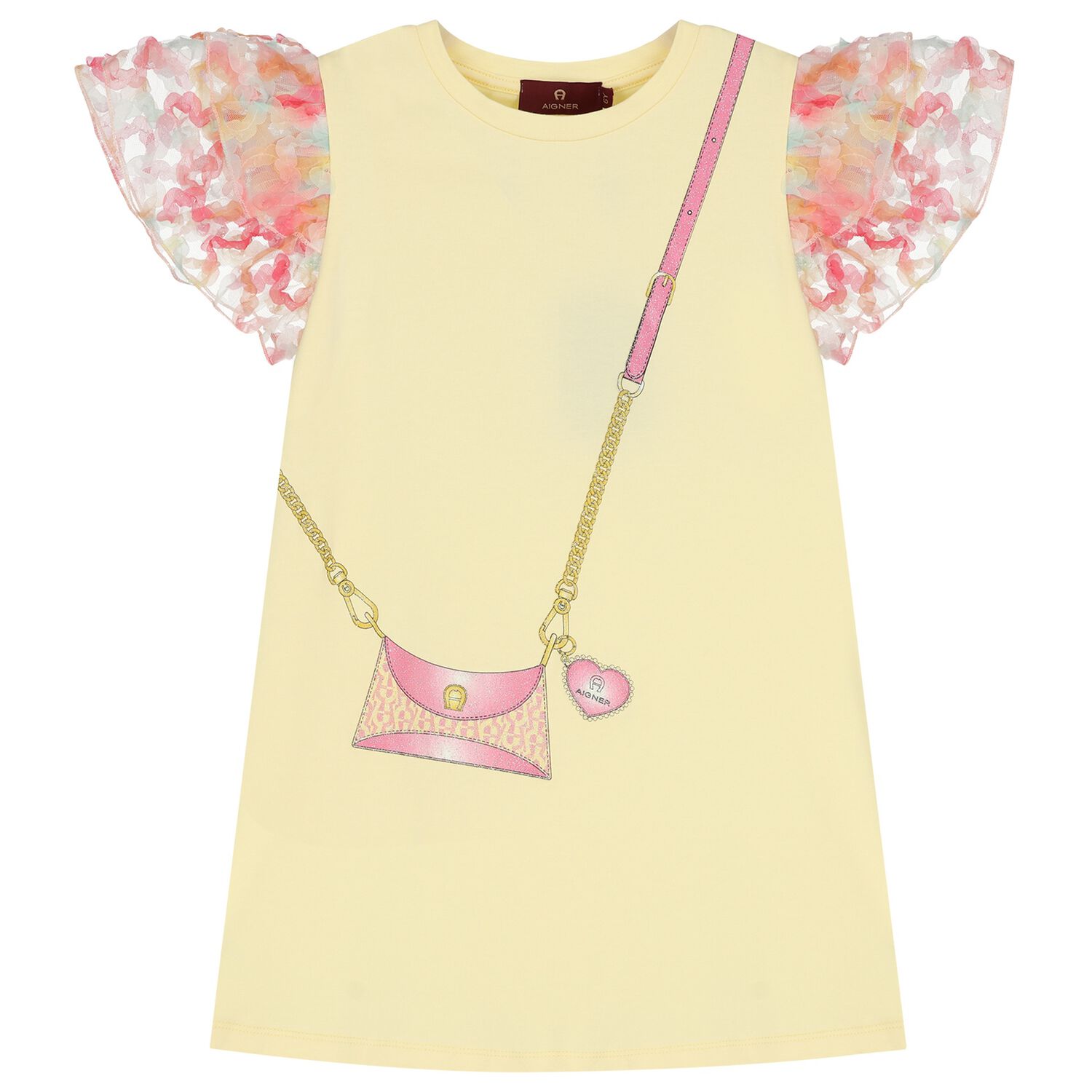 Girls Yellow Bag Logo Dress, 1, hi-res