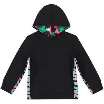 Girls Black Logo Floral Hooded Top