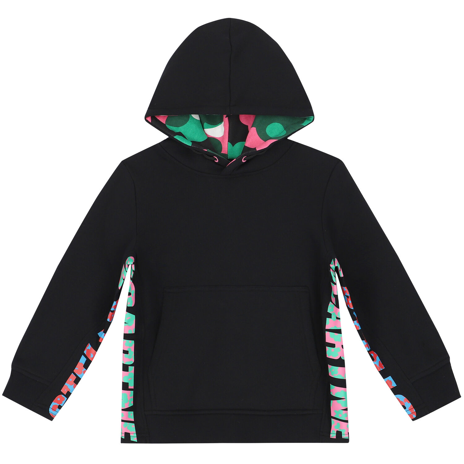 Girls Black Logo Floral Hooded Top, 1, hi-res image number null