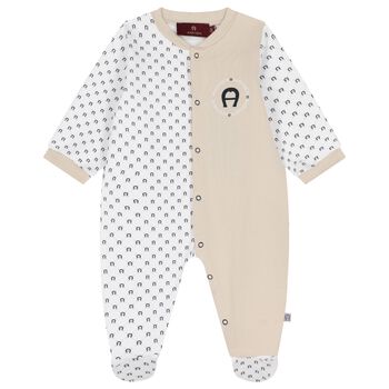 White & Beige Logo Babygrow