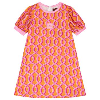 فستان بنات بالشعار باللون البرتقالى