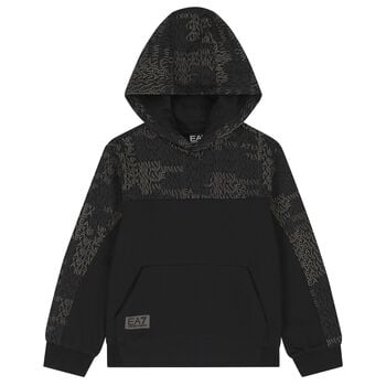 Boys Black Logo Hooded Top