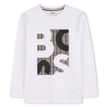 Boys White Logo Long Sleeve Top