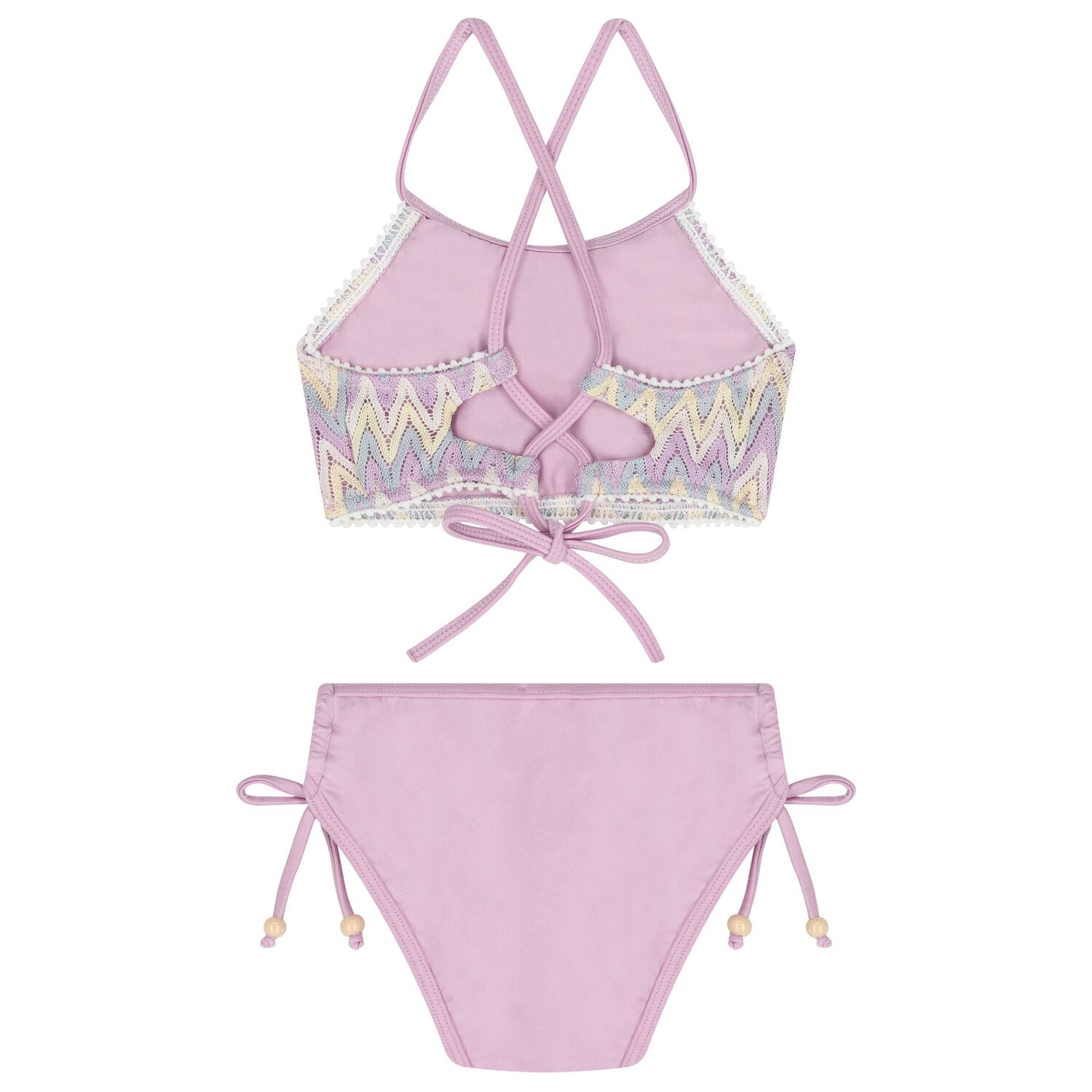 Girls Lilac & Ivory Zig-Zag Crochet Bikini, 1, hi-res