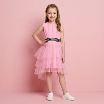 Girls Pink Logo Tulle Dress