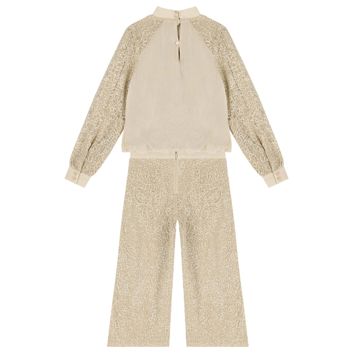 Girls Beige Embellished Trouser Set, 1, hi-res