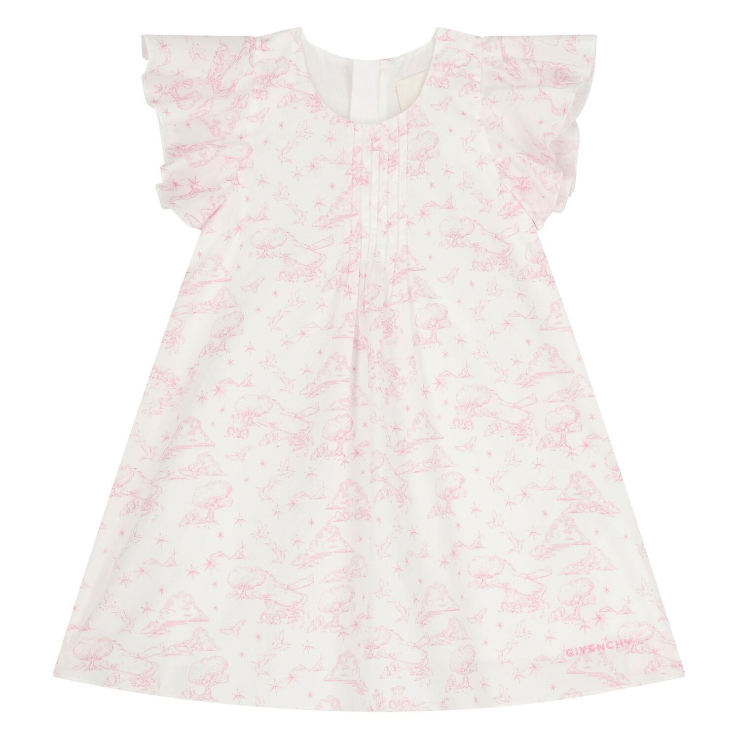 Baby Girls White & Pink Toile de Jouy Dress Set, 1, hi-res