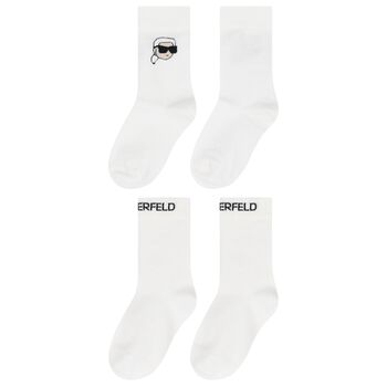 White Karl Ikonik Logo Socks (2 Pack)