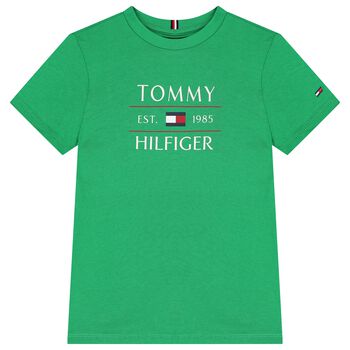 Boys Green Flag Logo Cotton T-Shirt