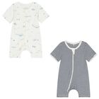 Baby Boys White & Navy Blue Rompers ( 2 Pack ), 2, hi-res