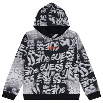 Boys Black & Grey Logo Hooded Top
