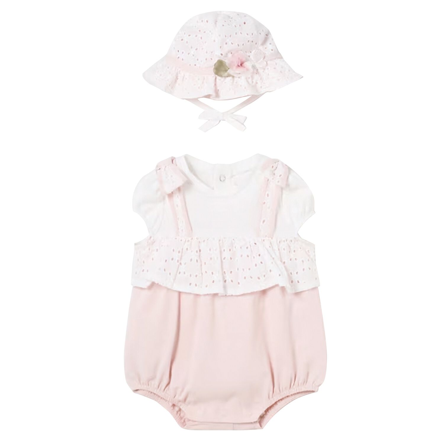 Baby Girls White & Pink Romper & Hat Set, 1, hi-res image number null