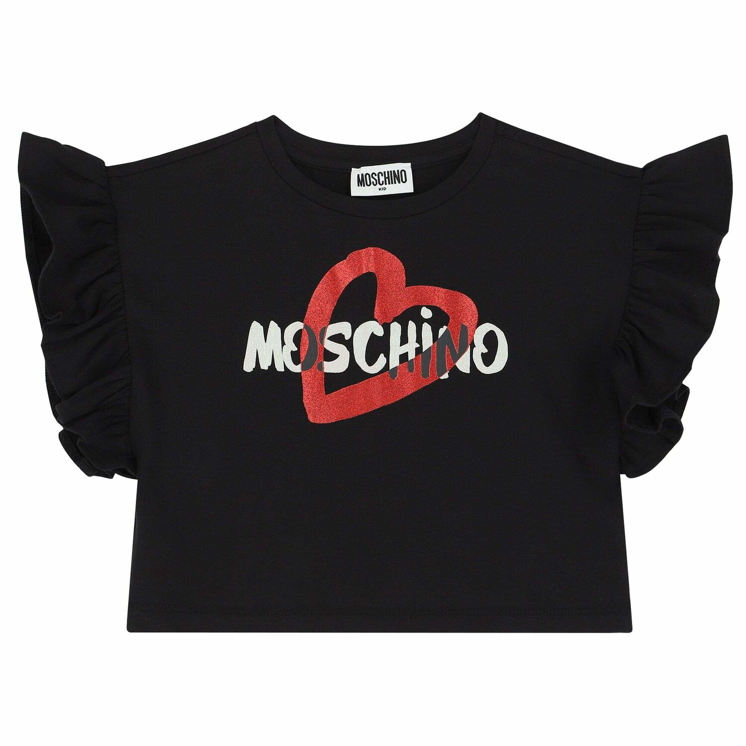 تيشيرت بالشعار باللون الاسود للبنات, 2, hi-res