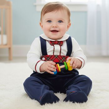 ملابس أطفال مخملية باللون العاجي والأزرق الداكن للأولاد