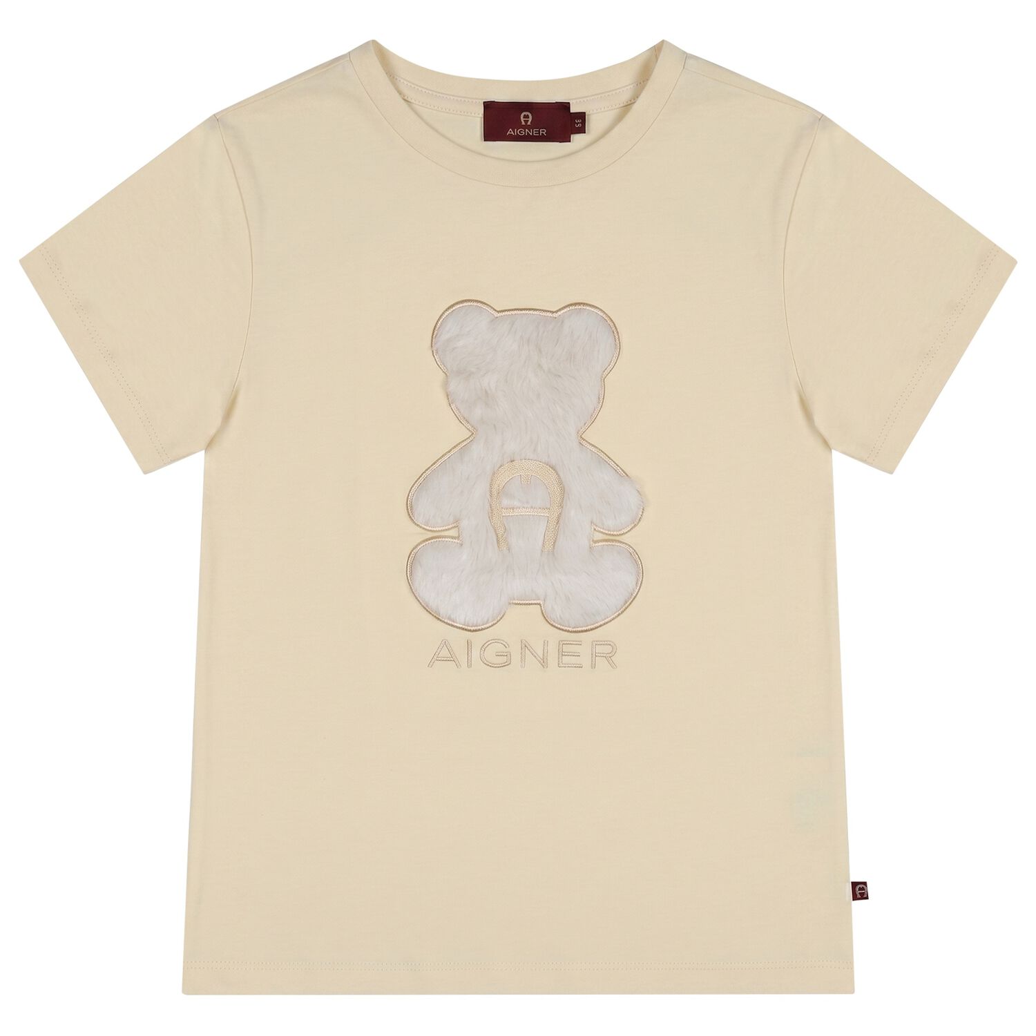 Girls Beige Faux Fur Teddy Bear Logo T-Shirt, 3, hi-res