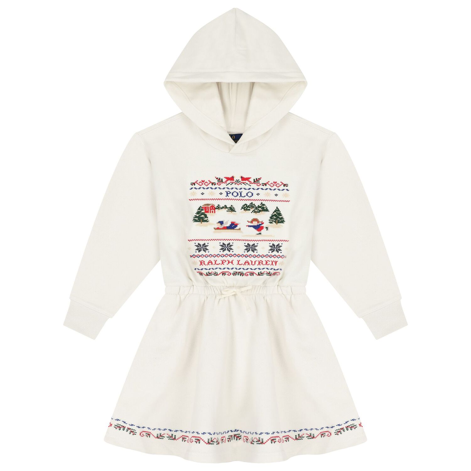 Girls White Festive Hooded Dress, 1, hi-res
