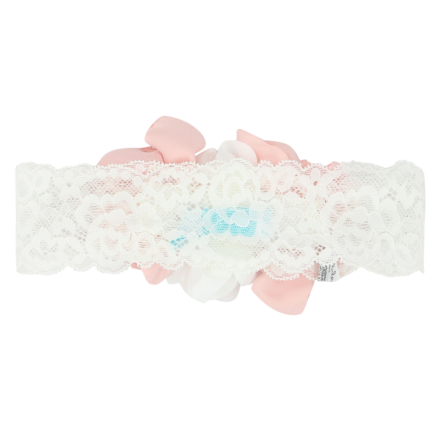Girls White & Pink Floral Lace Headband, 1, hi-res