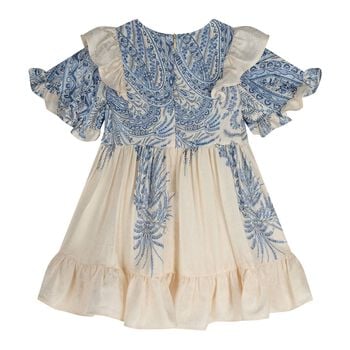 Baby Girls Ivory & Blue Paisley Dress