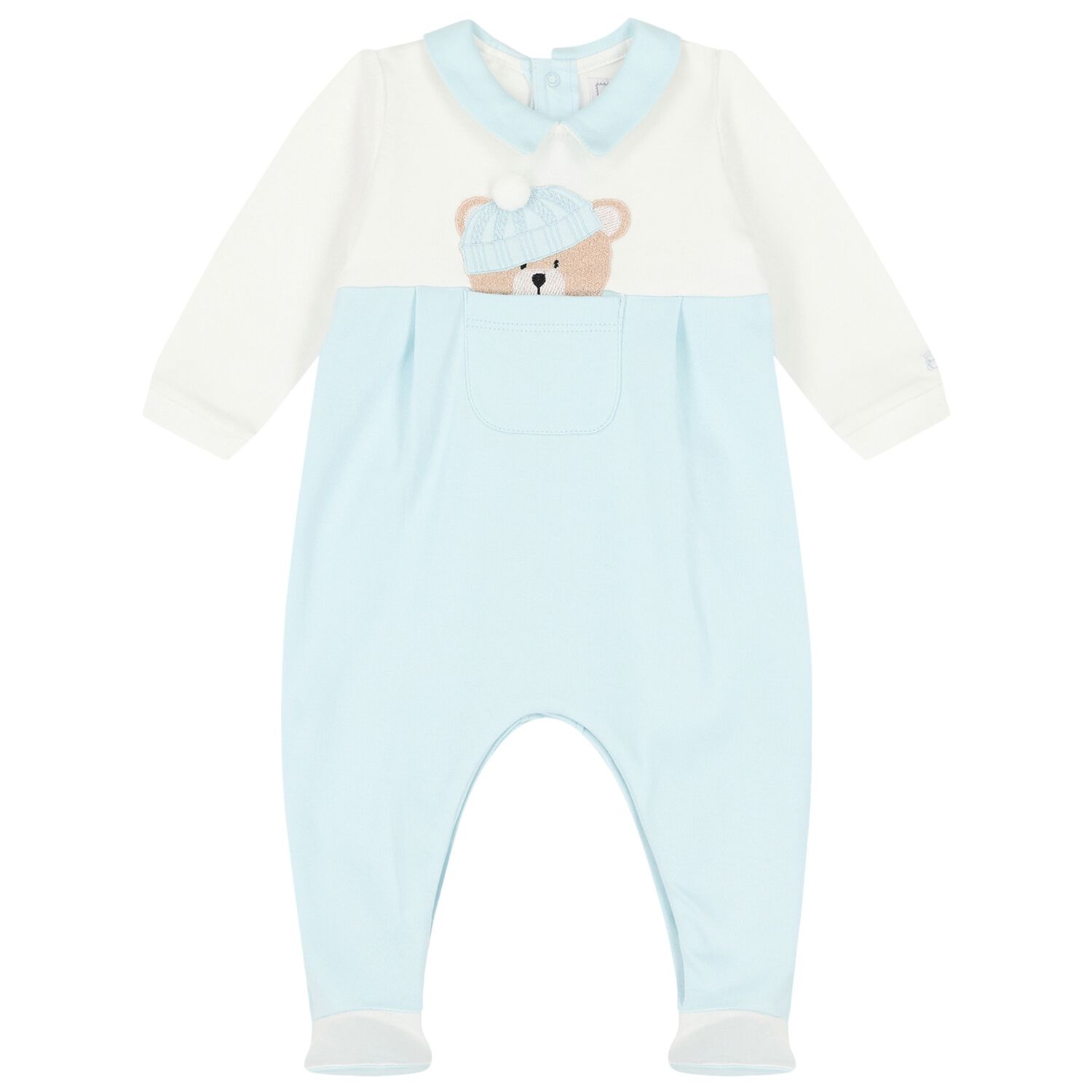Baby Boys Blue & White Teddy Bear Babygrow, 1, hi-res