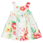 Younger Girls Ivory Floral Satin Dress, 1, hi-res