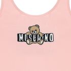 Girls Pink Teddy Bear Logo Swimsuit, 1, hi-res