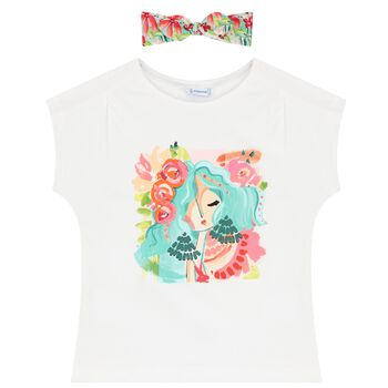 Girls White T-Shirt & Headband Set