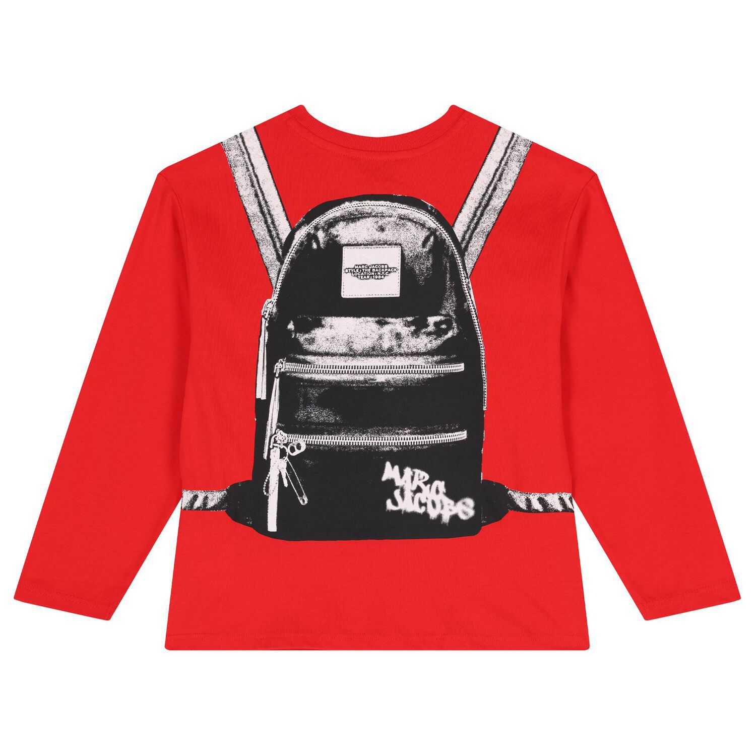 Boys Red Logo Backpack Long Sleeve Top, 1, hi-res