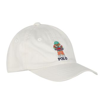 Baby Boys White Cotton Polo Bear Cap