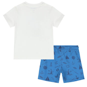 Younger Boys White & Blue Shorts Set